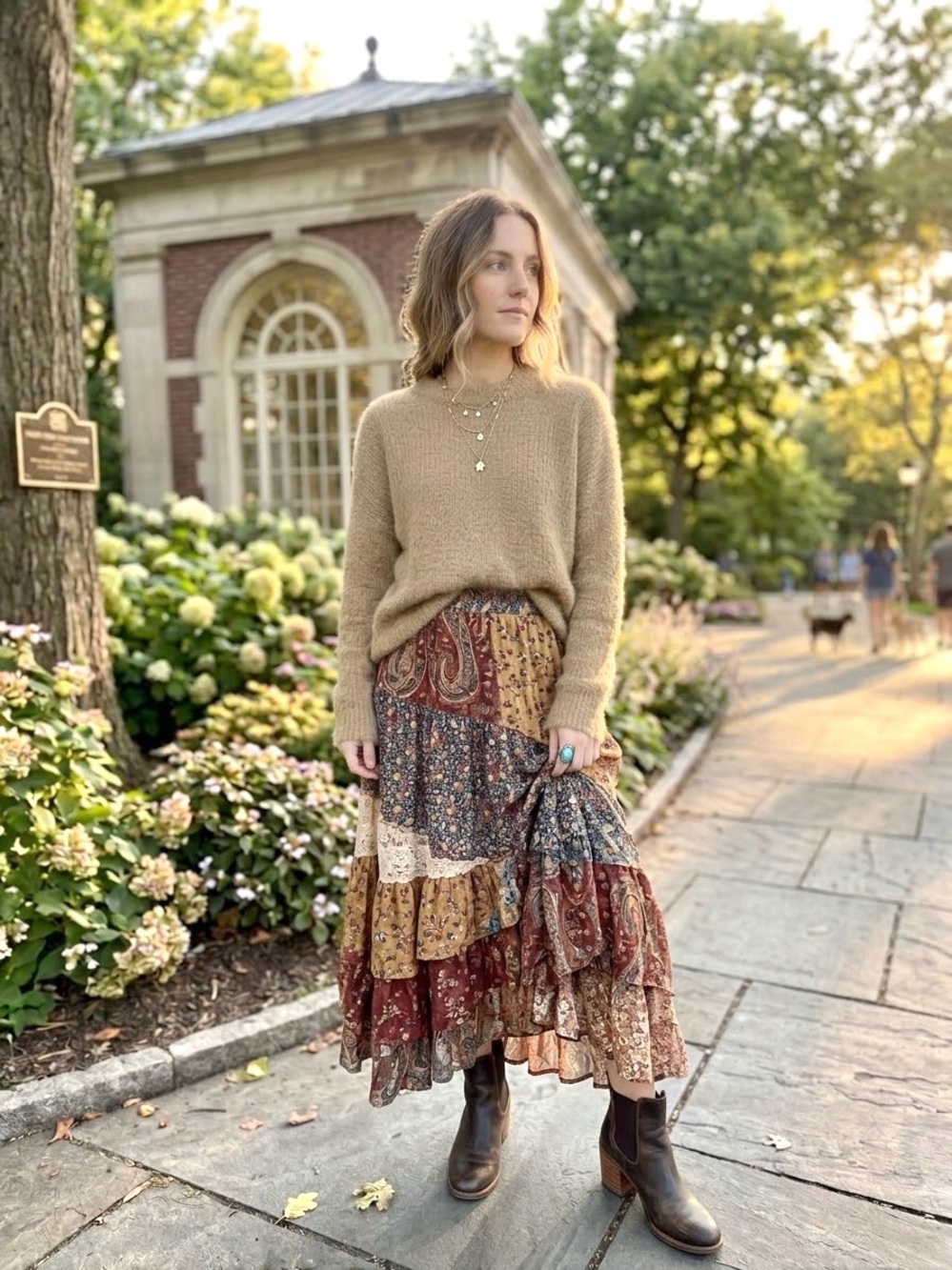 VERO MODA Fuzzy High-Neck Sweater in Camel Brown